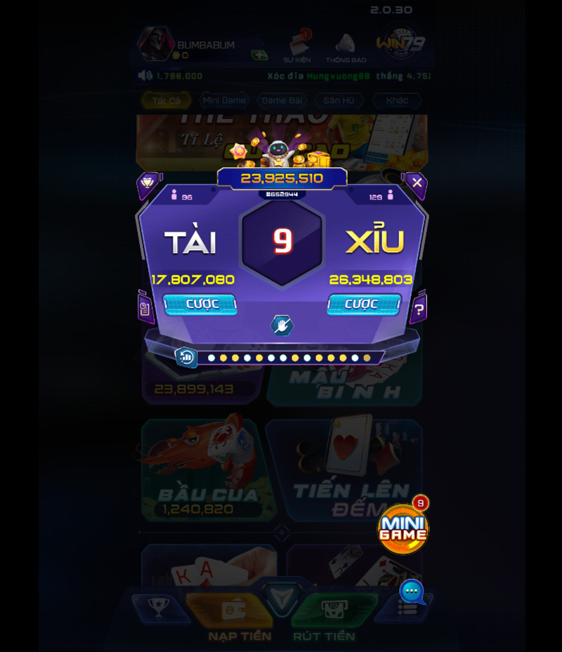 Chơi tài xỉu tại Win79 để thắng lớn với số tiền vừa nhận được